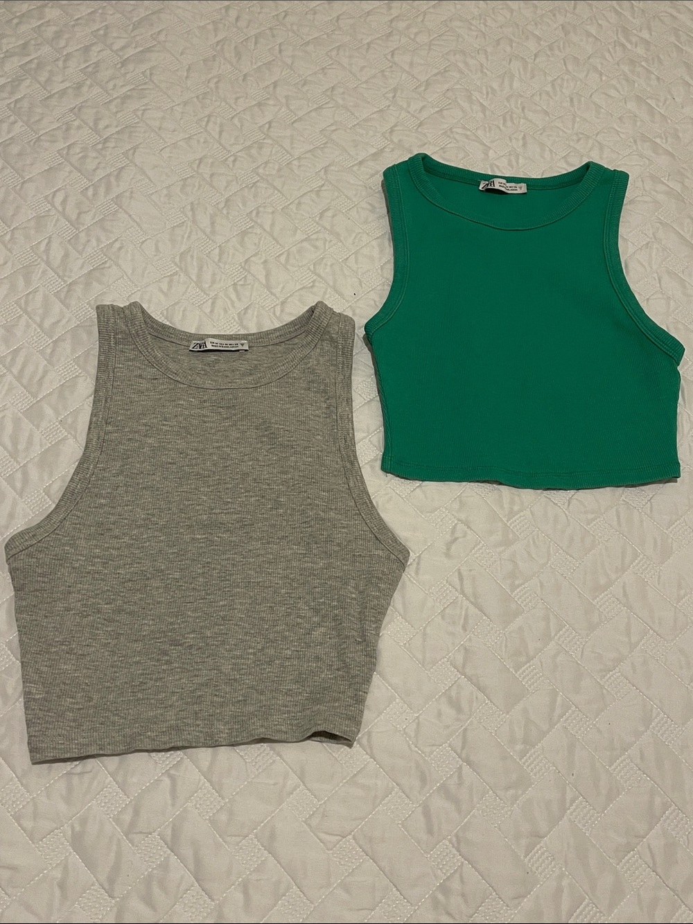 Zara Green and Gray Ribbed Tank Tops